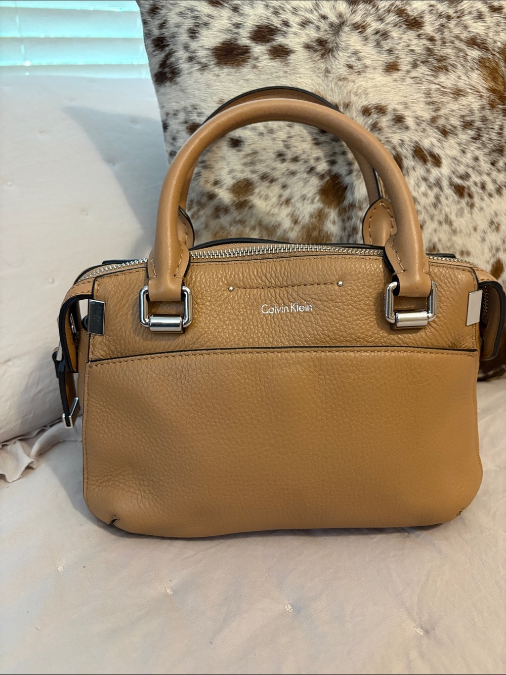 Calvin Klein Camel Tan Pebbled Leather Satchel